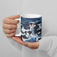 Blue Camouflage Pattern Ceramic Mug with Bowling Pins and Ball Graphic Design - Wonder Print Shop