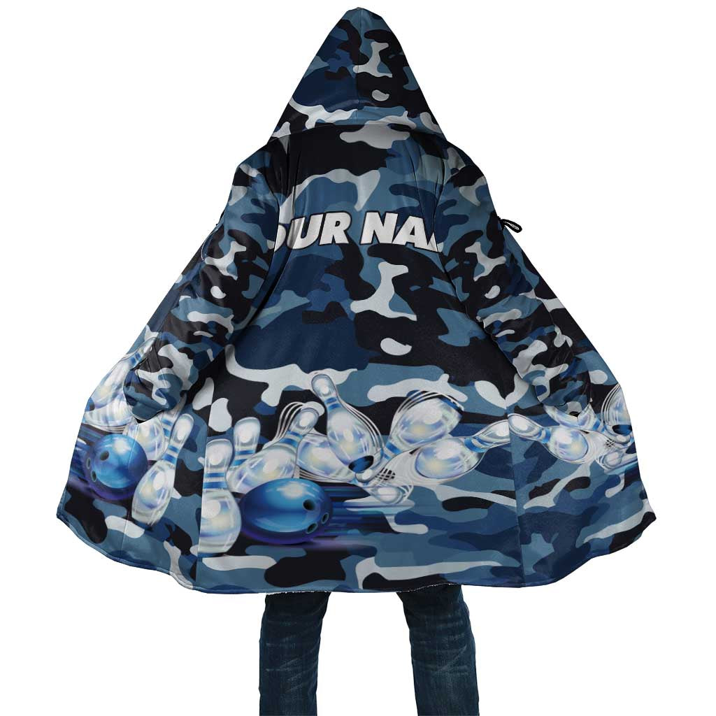 Blue Camouflage Pattern Cloak with Bowling Pins and Ball Graphic Design - Wonder Print Shop