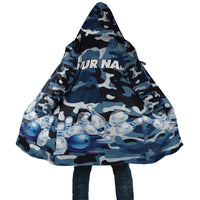 Blue Camouflage Pattern Cloak with Bowling Pins and Ball Graphic Design - Wonder Print Shop