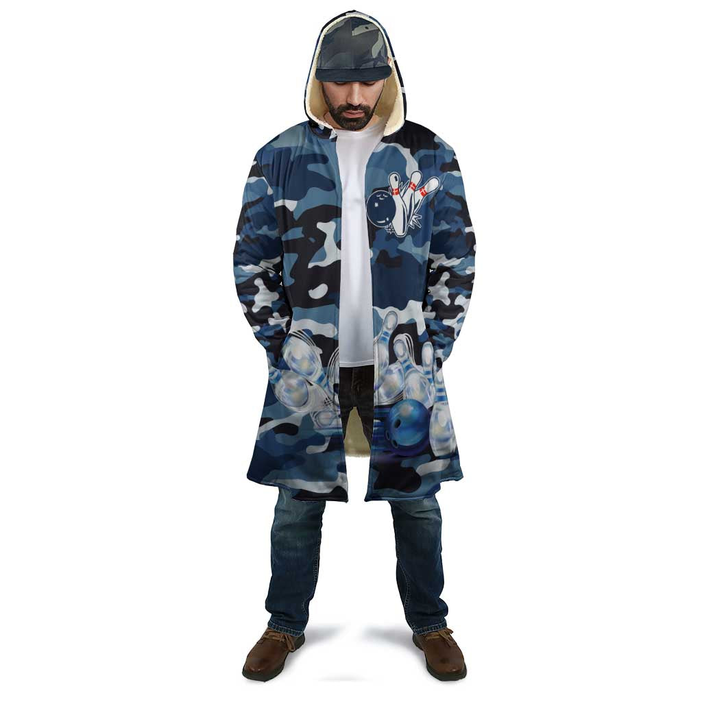 Blue Camouflage Pattern Cloak with Bowling Pins and Ball Graphic Design - Wonder Print Shop