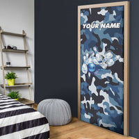 Blue Camouflage Pattern Door Cover with Bowling Pins and Ball Graphic Design - Wonder Print Shop