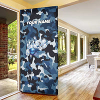 Blue Camouflage Pattern Door Cover with Bowling Pins and Ball Graphic Design - Wonder Print Shop