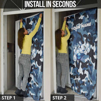 Blue Camouflage Pattern Door Cover with Bowling Pins and Ball Graphic Design - Wonder Print Shop
