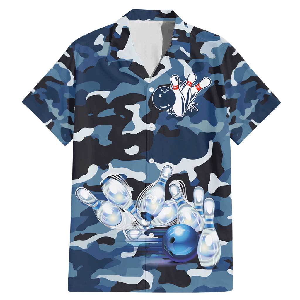 Blue Camouflage Pattern Family Matching Mermaid Dress and Hawaiian Shirt with Bowling Pins and Ball Graphic Design - Wonder Print Shop