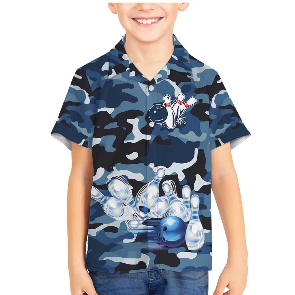 Blue Camouflage Pattern Family Matching Mermaid Dress and Hawaiian Shirt with Bowling Pins and Ball Graphic Design - Wonder Print Shop