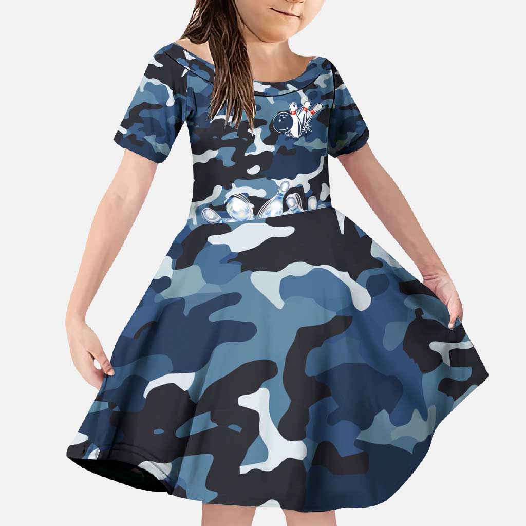 Blue Camouflage Pattern Family Matching Tank Maxi Dress and Hawaiian Shirt with Bowling Pins and Ball Graphic Design - Wonder Print Shop