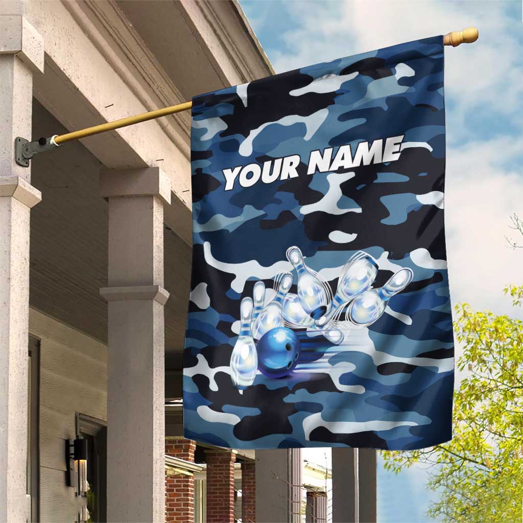 Blue Camouflage Pattern Garden Flag with Bowling Pins and Ball Graphic Design - Wonder Print Shop