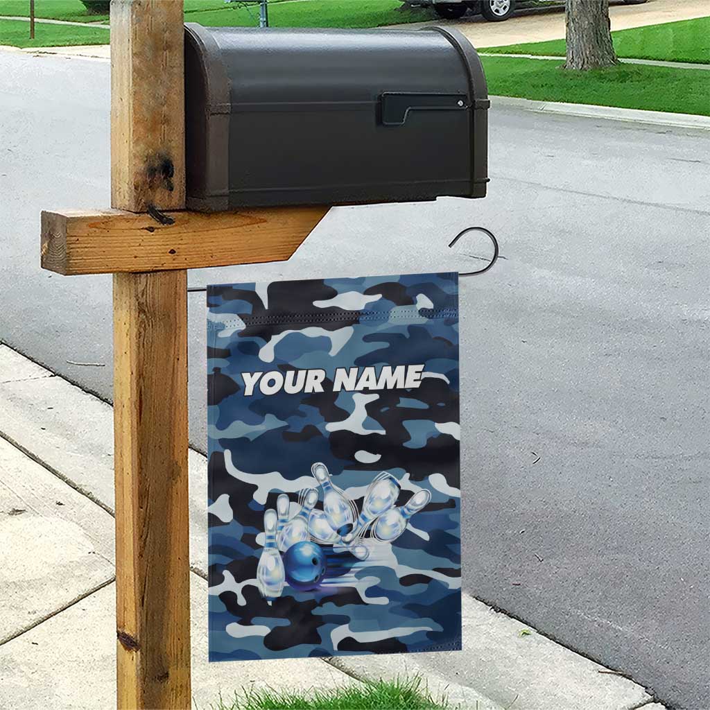 Blue Camouflage Pattern Garden Flag with Bowling Pins and Ball Graphic Design - Wonder Print Shop