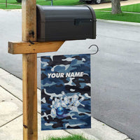 Blue Camouflage Pattern Garden Flag with Bowling Pins and Ball Graphic Design - Wonder Print Shop