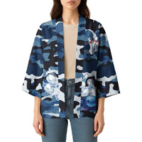 Blue Camouflage Pattern Kimono with Bowling Pins and Ball Graphic Design - Wonder Print Shop