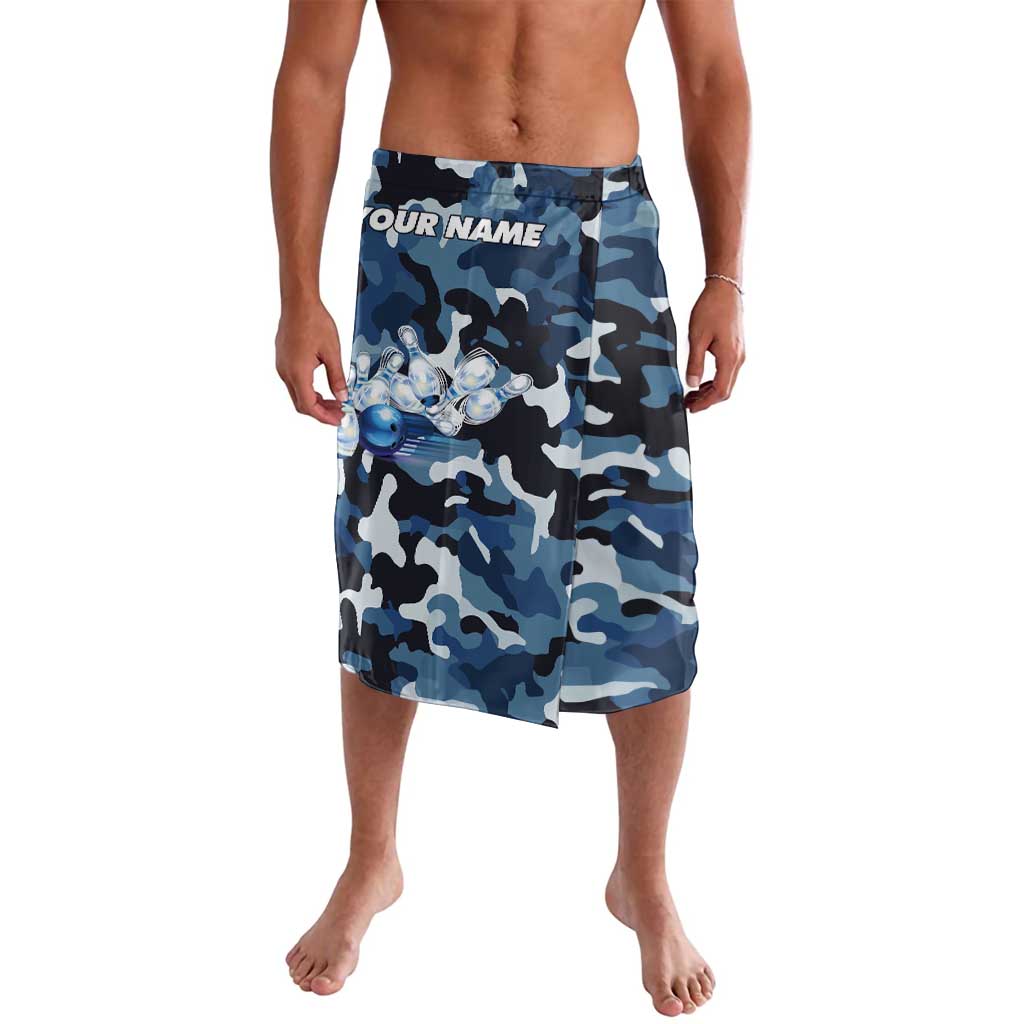 Blue Camouflage Pattern Lavalava with Bowling Pins and Ball Graphic Design - Wonder Print Shop