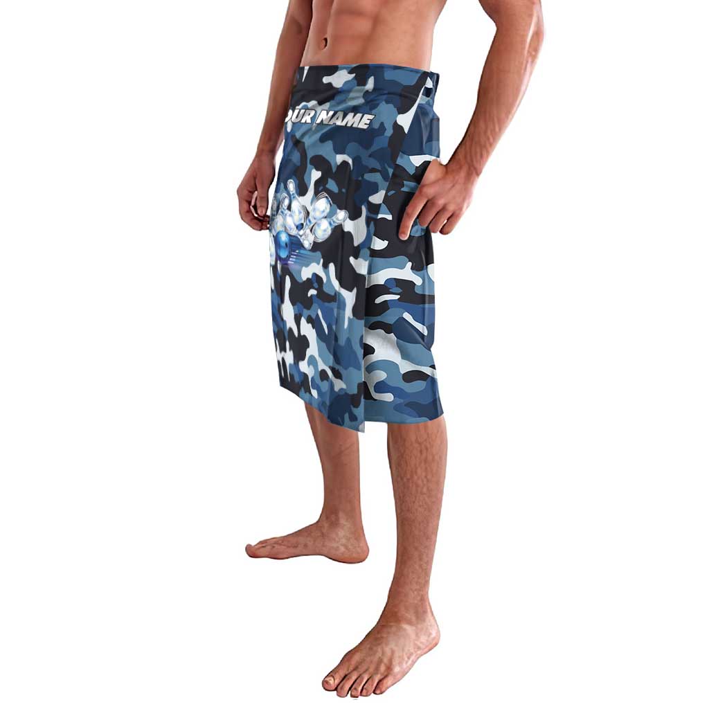 Blue Camouflage Pattern Lavalava with Bowling Pins and Ball Graphic Design - Wonder Print Shop