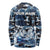 Blue Camouflage Pattern Long Sleeve Shirt with Bowling Pins and Ball Graphic Design - Wonder Print Shop