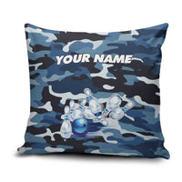 Blue Camouflage Pattern Pillow Cover with Bowling Pins and Ball Graphic Design - Wonder Print Shop