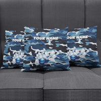 Blue Camouflage Pattern Pillow Cover with Bowling Pins and Ball Graphic Design - Wonder Print Shop