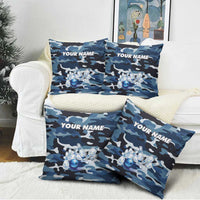 Blue Camouflage Pattern Pillow Cover with Bowling Pins and Ball Graphic Design - Wonder Print Shop