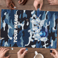 Blue Camouflage Pattern Puzzle with Bowling Pins and Ball Graphic Design - Wonder Print Shop