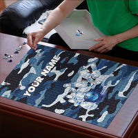 Blue Camouflage Pattern Puzzle with Bowling Pins and Ball Graphic Design - Wonder Print Shop