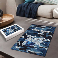 Blue Camouflage Pattern Puzzle with Bowling Pins and Ball Graphic Design - Wonder Print Shop