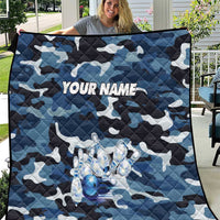Blue Camouflage Pattern Quilt with Bowling Pins and Ball Graphic Design - Wonder Print Shop