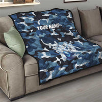 Blue Camouflage Pattern Quilt with Bowling Pins and Ball Graphic Design - Wonder Print Shop