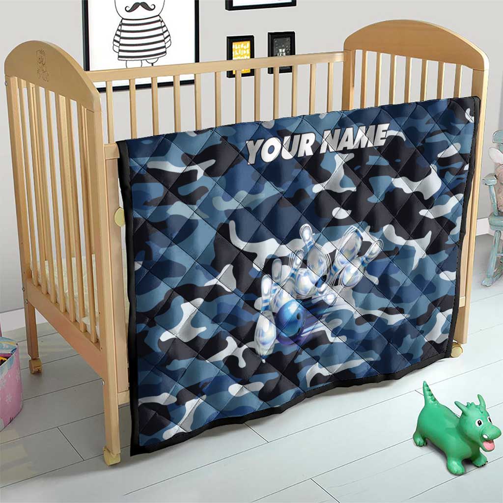 Blue Camouflage Pattern Quilt with Bowling Pins and Ball Graphic Design - Wonder Print Shop