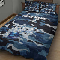 Blue Camouflage Pattern Quilt Bed Set with Bowling Pins and Ball Graphic Design - Wonder Print Shop