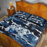 Blue Camouflage Pattern Quilt Bed Set with Bowling Pins and Ball Graphic Design - Wonder Print Shop