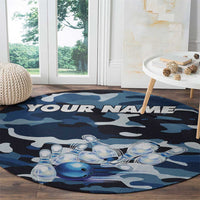 Blue Camouflage Pattern Round Carpet with Bowling Pins and Ball Graphic Design - Wonder Print Shop