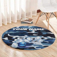 Blue Camouflage Pattern Round Carpet with Bowling Pins and Ball Graphic Design - Wonder Print Shop
