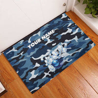 Blue Camouflage Pattern Rubber Doormat with Bowling Pins and Ball Graphic Design - Wonder Print Shop