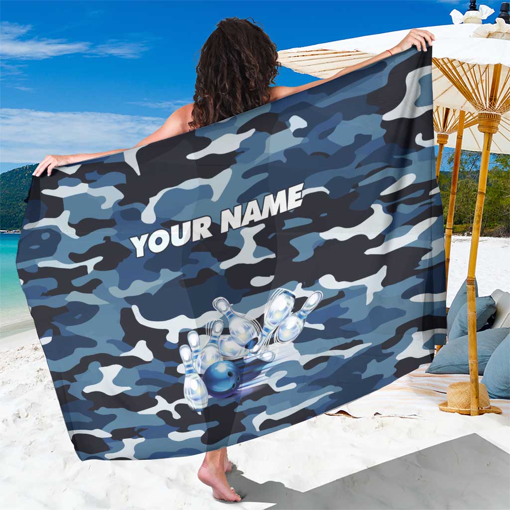 Blue Camouflage Pattern Sarong with Bowling Pins and Ball Graphic Design - Wonder Print Shop