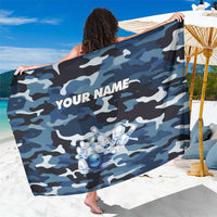 Blue Camouflage Pattern Sarong with Bowling Pins and Ball Graphic Design - Wonder Print Shop
