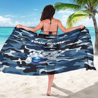 Blue Camouflage Pattern Sarong with Bowling Pins and Ball Graphic Design - Wonder Print Shop