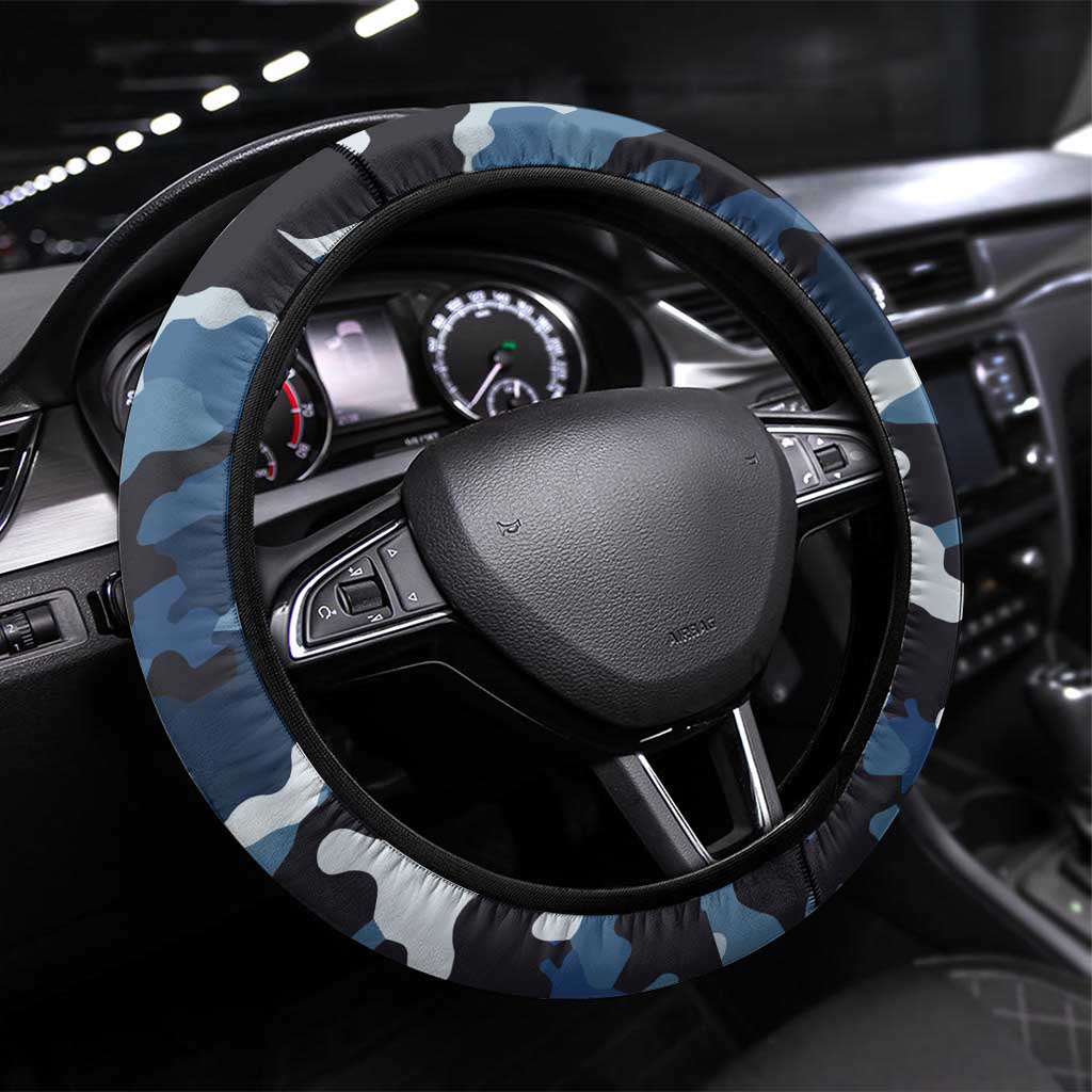Blue Camouflage Pattern Steering Wheel Cover with Bowling Pins and Ball Graphic Design - Wonder Print Shop