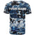 Blue Camouflage Pattern T Shirt with Bowling Pins and Ball Graphic Design - Wonder Print Shop
