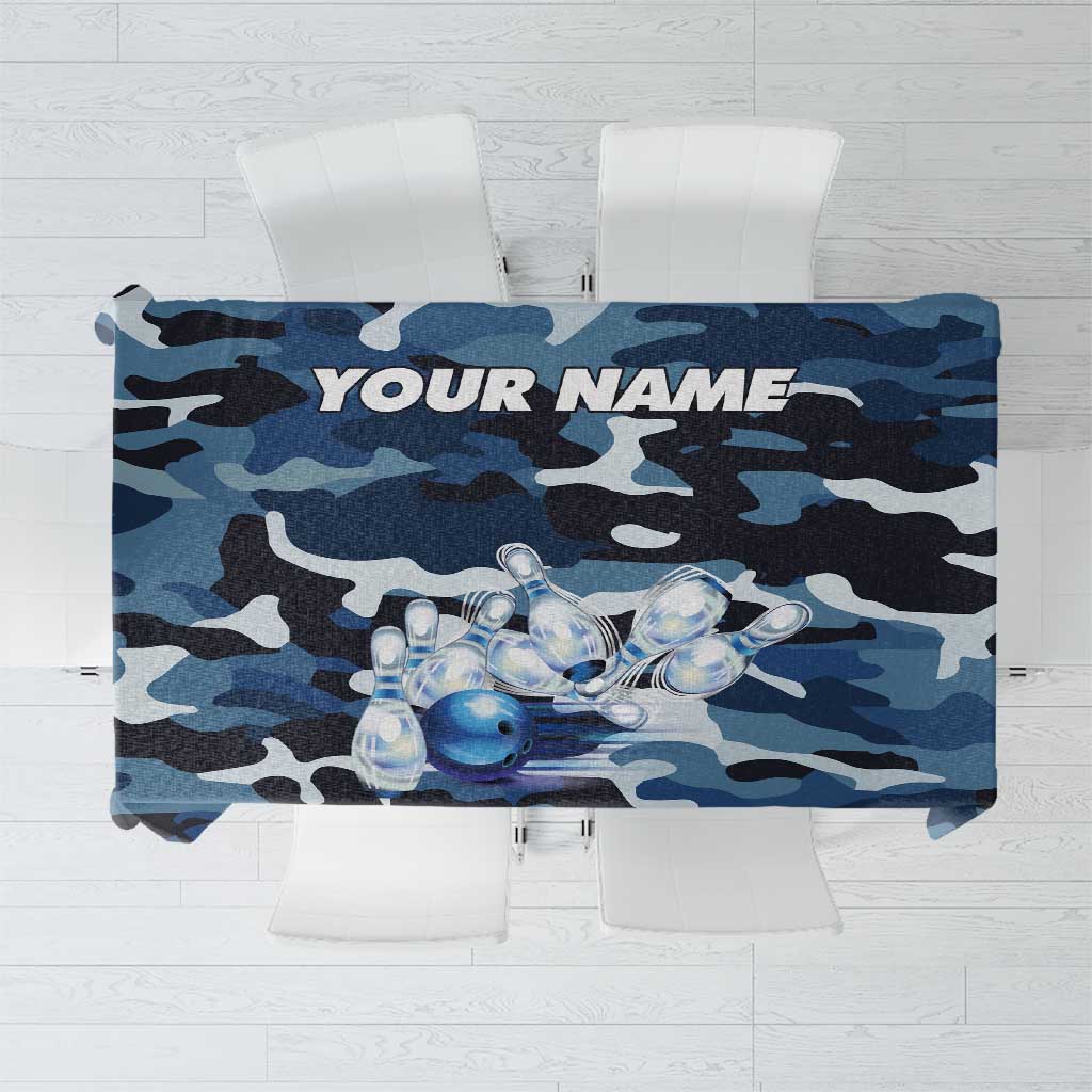 Blue Camouflage Pattern Tablecloth with Bowling Pins and Ball Graphic Design - Wonder Print Shop