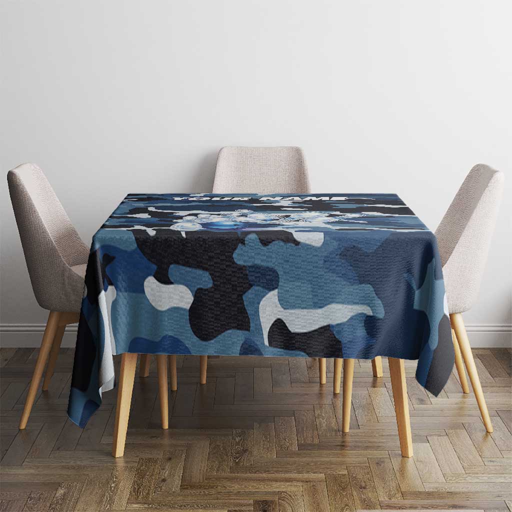 Blue Camouflage Pattern Tablecloth with Bowling Pins and Ball Graphic Design - Wonder Print Shop