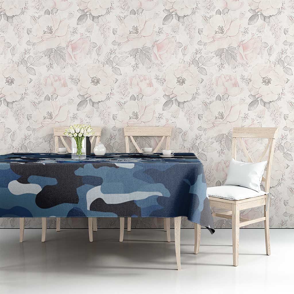 Blue Camouflage Pattern Tablecloth with Bowling Pins and Ball Graphic Design - Wonder Print Shop