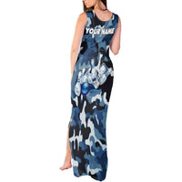Blue Camouflage Pattern Tank Maxi Dress with Bowling Pins and Ball Graphic Design - Wonder Print Shop