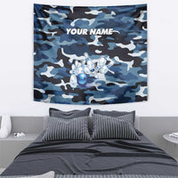 Blue Camouflage Pattern Tapestry with Bowling Pins and Ball Graphic Design - Wonder Print Shop