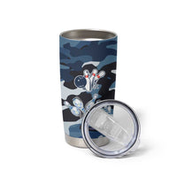 Blue Camouflage Pattern Tumbler Cup with Bowling Pins and Ball Graphic Design - Wonder Print Shop