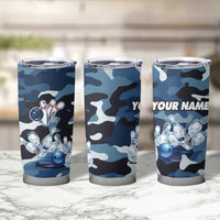 Blue Camouflage Pattern Tumbler Cup with Bowling Pins and Ball Graphic Design - Wonder Print Shop