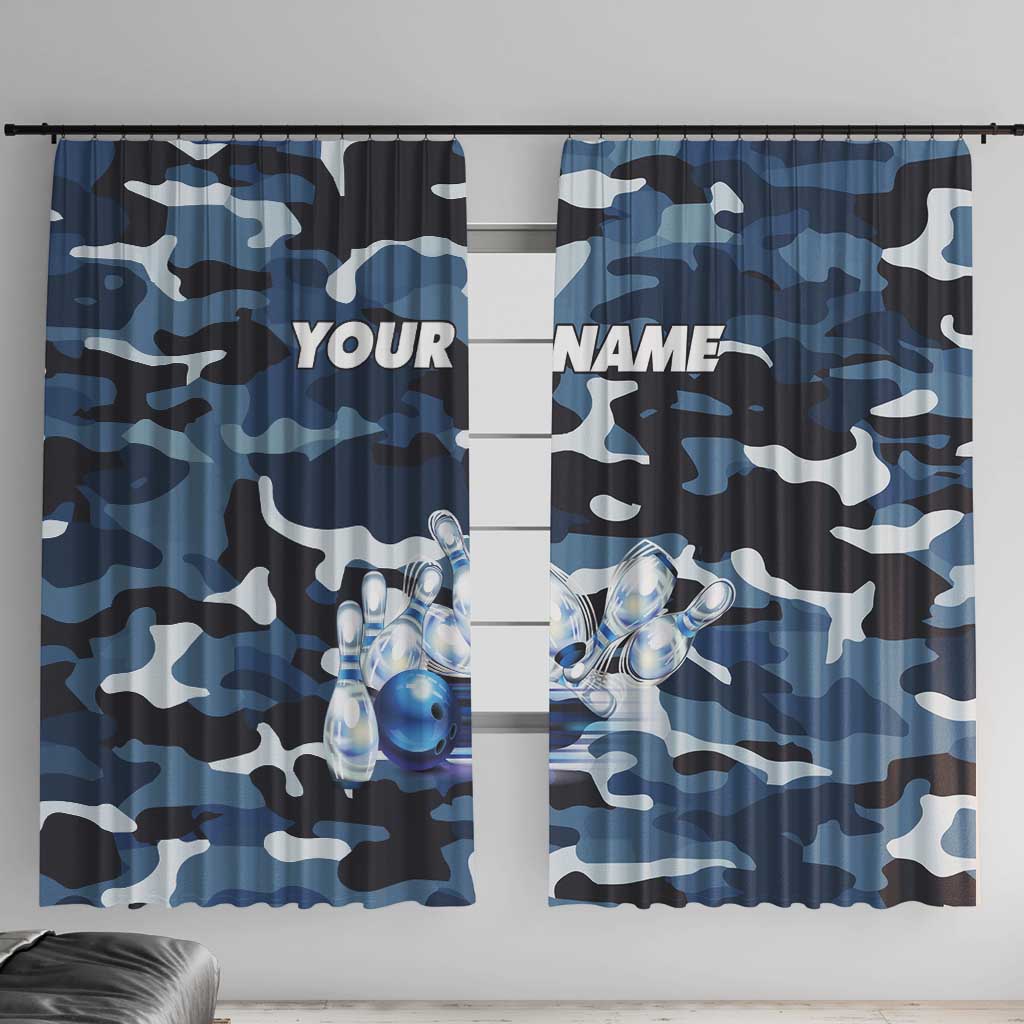Blue Camouflage Pattern Window Curtain with Bowling Pins and Ball Graphic Design - Wonder Print Shop
