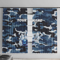 Blue Camouflage Pattern Window Curtain with Bowling Pins and Ball Graphic Design - Wonder Print Shop