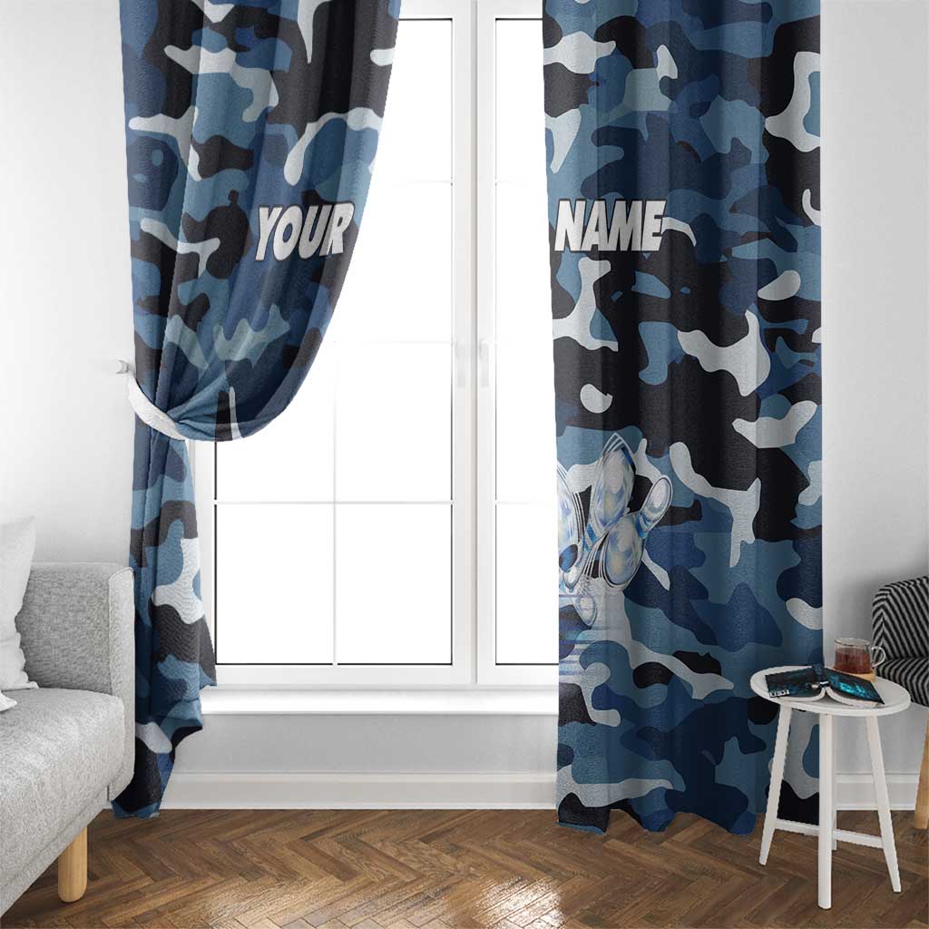 Blue Camouflage Pattern Window Curtain with Bowling Pins and Ball Graphic Design - Wonder Print Shop