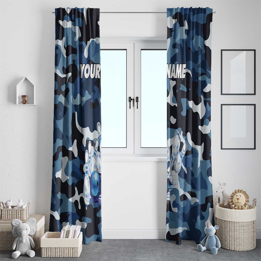 Blue Camouflage Pattern Window Curtain with Bowling Pins and Ball Graphic Design - Wonder Print Shop