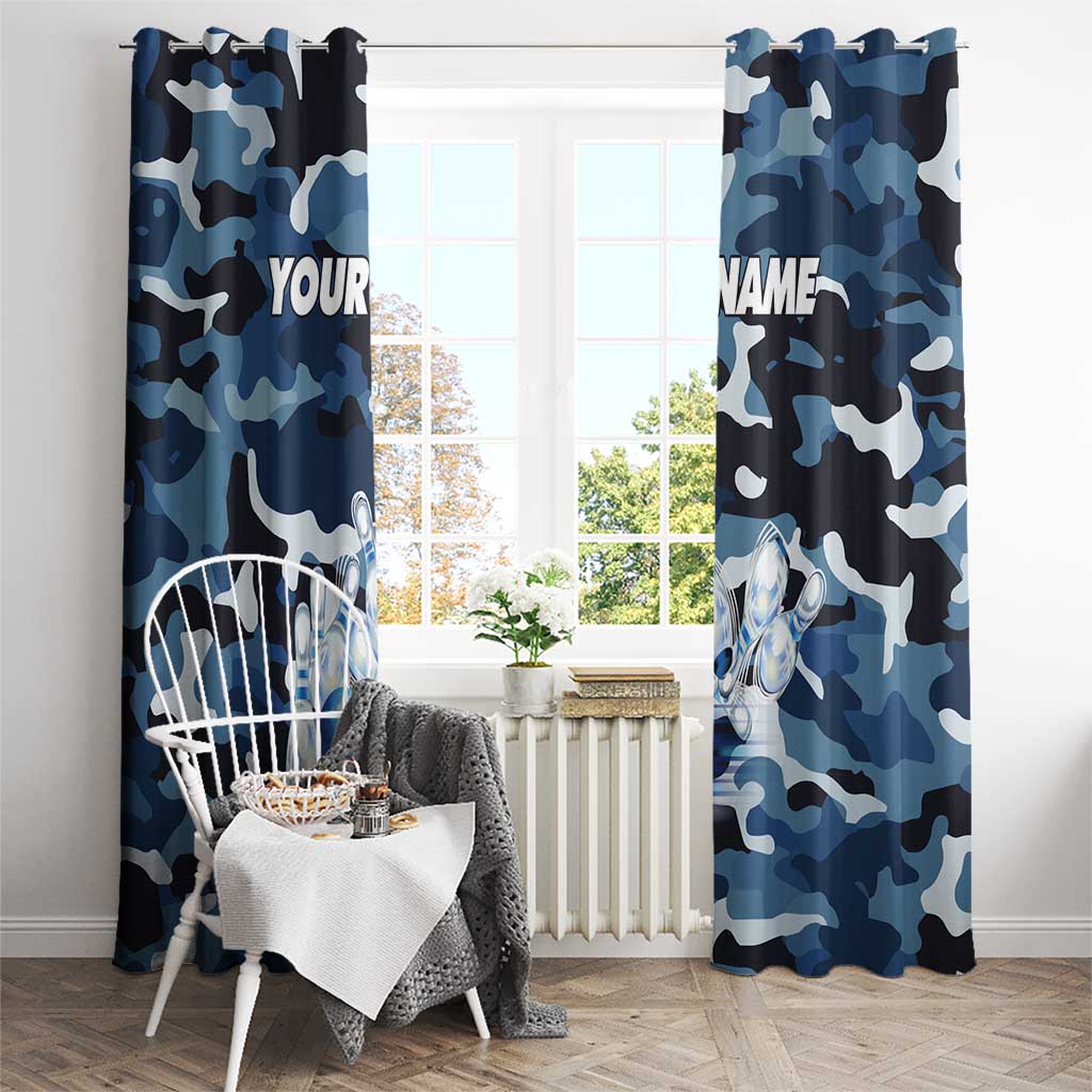 Blue Camouflage Pattern Window Curtain with Bowling Pins and Ball Graphic Design - Wonder Print Shop