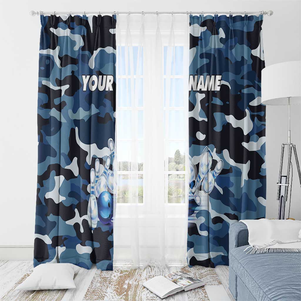 Blue Camouflage Pattern Window Curtain with Bowling Pins and Ball Graphic Design - Wonder Print Shop