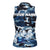 Blue Camouflage Pattern Women Sleeveless Polo Shirt with Bowling Pins and Ball Graphic Design - Wonder Print Shop